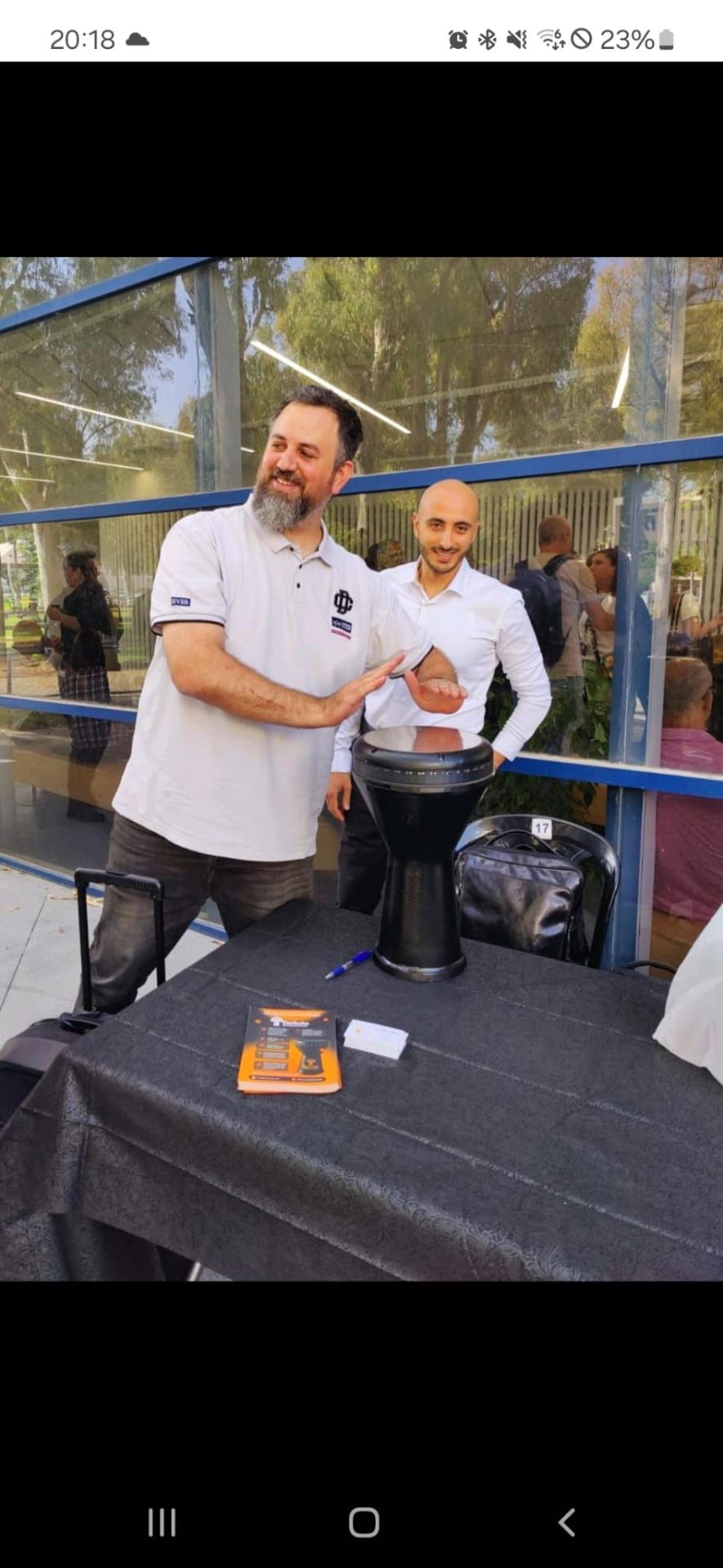 Live demo of the smart darbuka drawing a crowd at the accelerator.